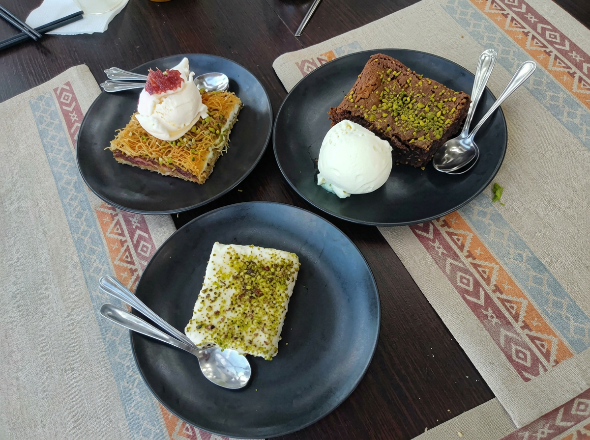 Three slices of handmade Greek desserts